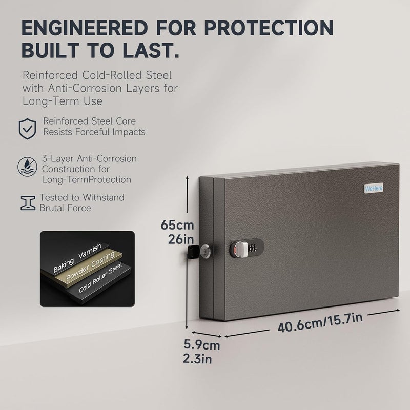 WeHere 24-Key Lock Box, Cabinet with Combination Lock & Key Tags, Wall Mount Lockbox for Garage, Office, Home - Image 2